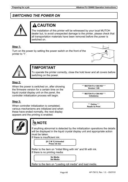 ALBATROS PJ-1304NX OPERATION INSTRUCTIONS - Mutoh