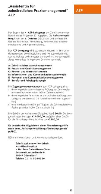 Programmheft für Zahnmedizinische Fachangestellte 2012 KH