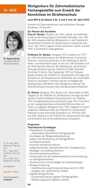 Programmheft für Zahnmedizinische Fachangestellte 2012 KH