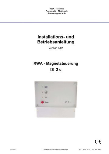 Installations- und Betriebsanleitung - RWA-Berlin