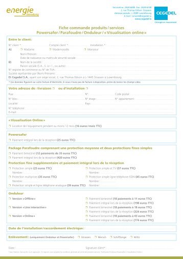 Fiche commande produits / services Powersafer / Parafoudre ...