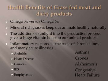 Benefits of grass-fed meat and dairy products with regard to ...