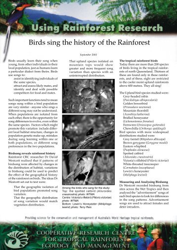 Birds sing the history of the - Rainforest Cooperative Research Centre