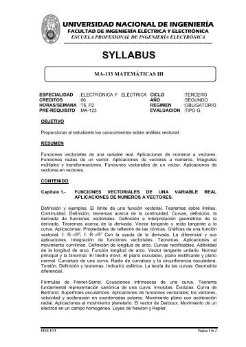 ma-133 matemáticas iii - Facultad de Ingeniería Eléctrica y Electrónica