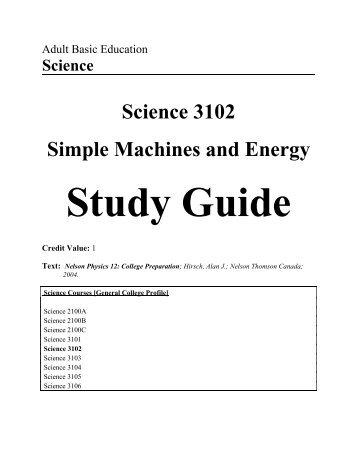 Science Science 3102 Simple Machines and Energy Study Guide