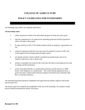 college of agriculture policy guidelines for internships