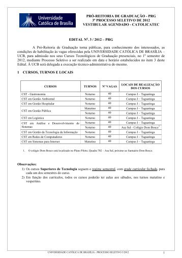 edital vestibular agendado - Universidade CatÃ³lica de BrasÃ­lia