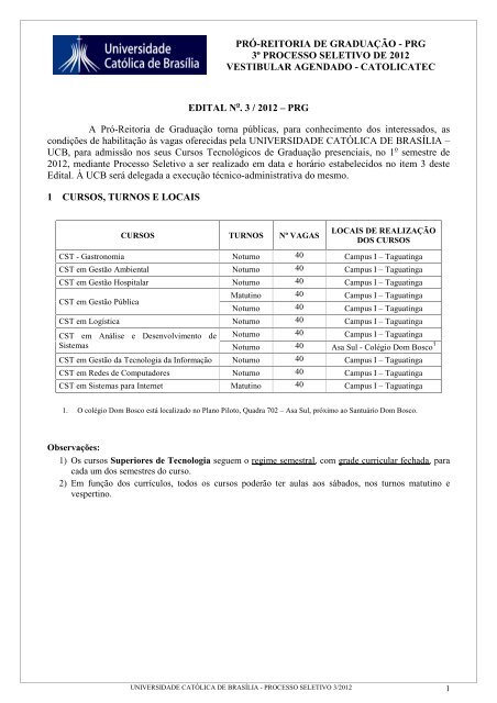 edital vestibular agendado - Universidade CatÃ³lica de BrasÃ­lia