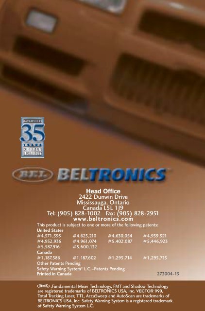 Vector 990 Owner's Manual - Beltronics