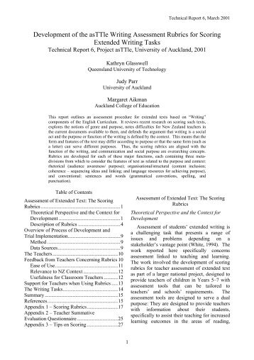 Development of the asTTle Writing Assessment Rubrics for Scoring ...