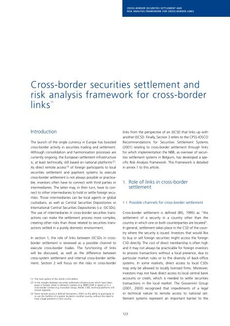 Cross-border securities settlement and risk analysis framework for ...