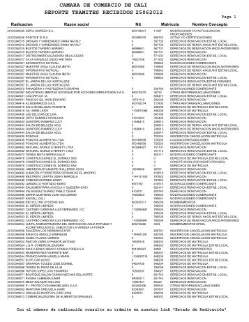 camara de comercio de reporte tramites recibidos 25062012 cali