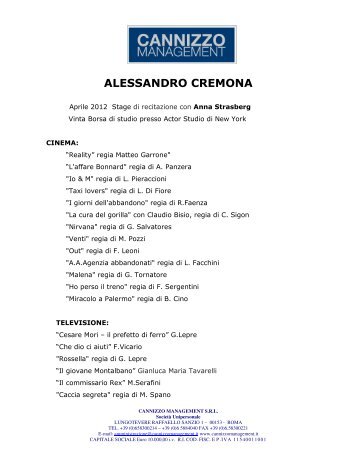 Cv Alessandro Cremona - Cannizzo Management