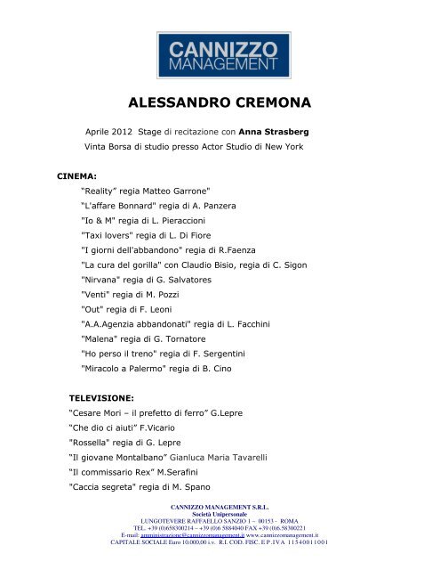 Cv Alessandro Cremona - Cannizzo Management