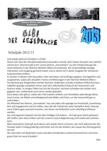 Schülerzeitung Juni 2013 - Heinrich- Wilhelm- Olbers Grundschule