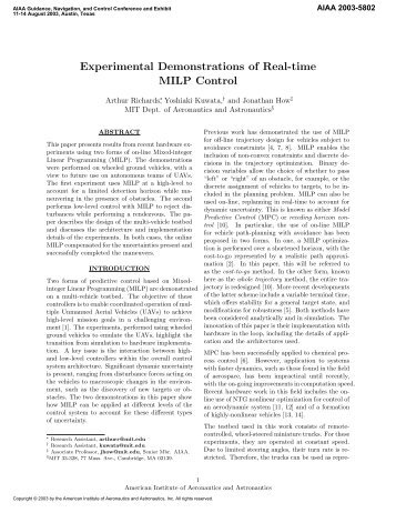 Experimental Demonstrations of Real-Time MILP Control - CiteSeerX