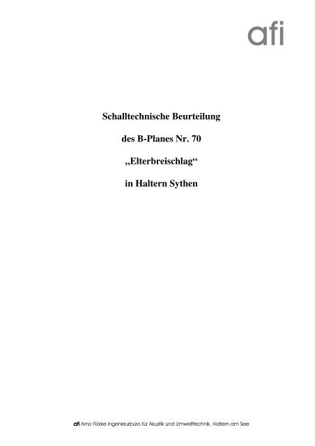 Schalltechnische Beurteilung des B-Planes Nr. 70 ... - Haltern am See