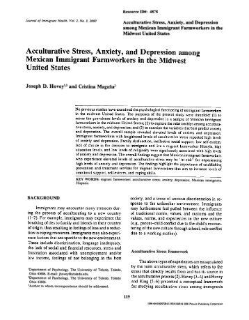 Acculturative Stress, Anxiety, and Depression among Mexican ...