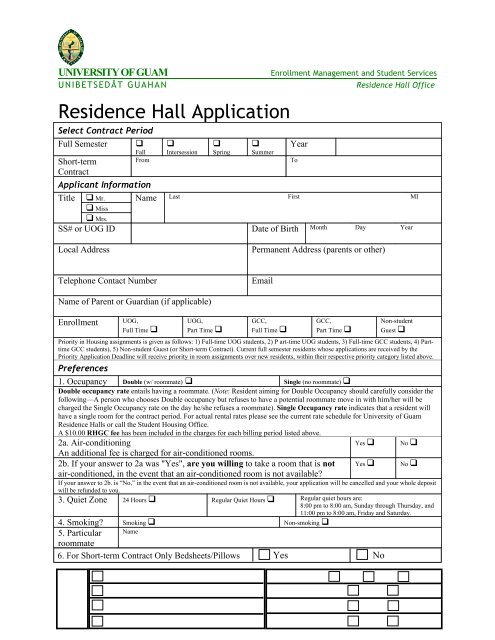 Residence Hall Application Form [PDF]
