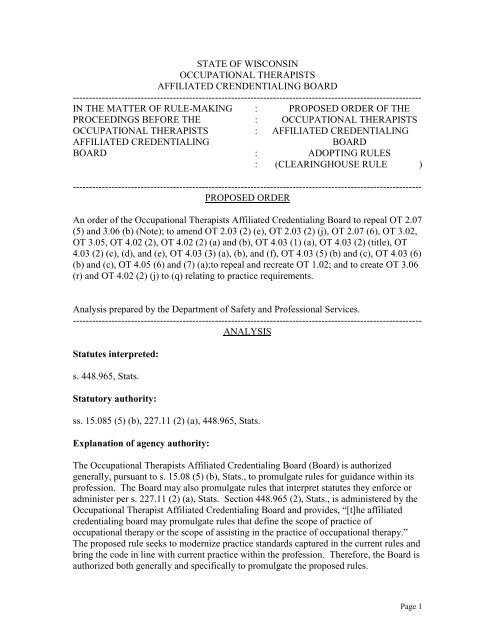 OT 1, 2, 3, and 4: Practice Standards - Department Of Safety ...