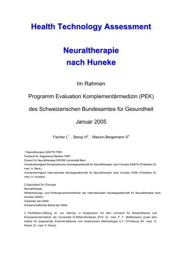 Health Technology Assessment  Neuraltherapie nach Huneke