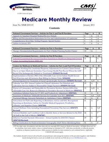 The Medicare Monthly Review, MMR-2011-01, January 2011 - CGS