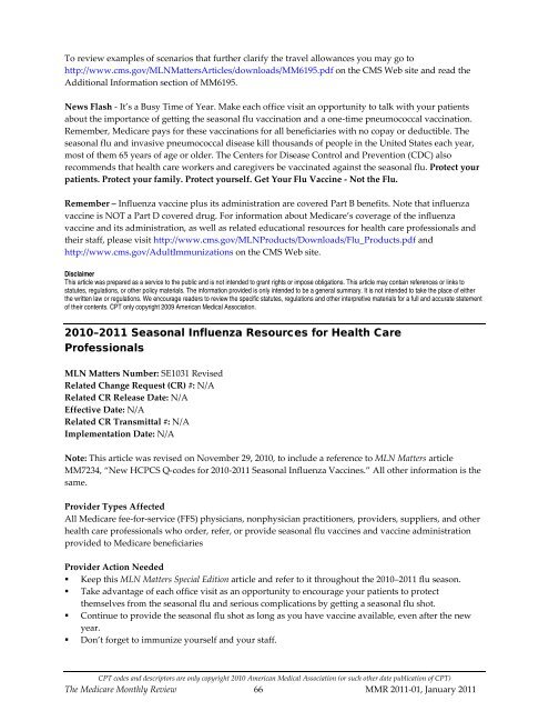 The Medicare Monthly Review, MMR-2011-01, January 2011 - CGS