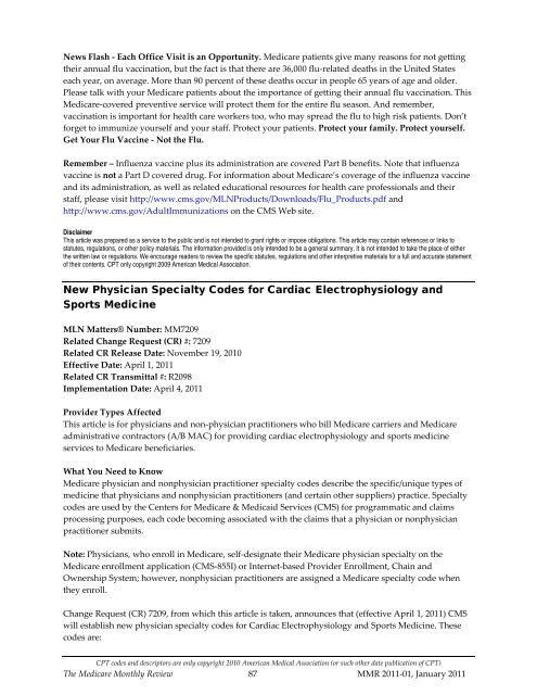 The Medicare Monthly Review, MMR-2011-01, January 2011 - CGS