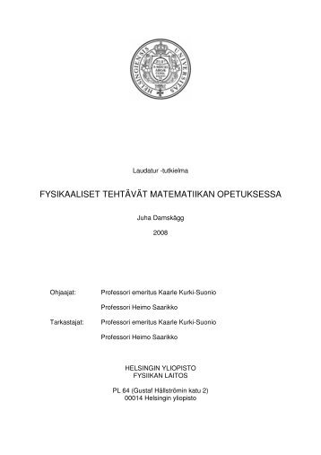 FYSIKAALISET TEHTÄVÄT MATEMATIIKAN OPETUKSESSA