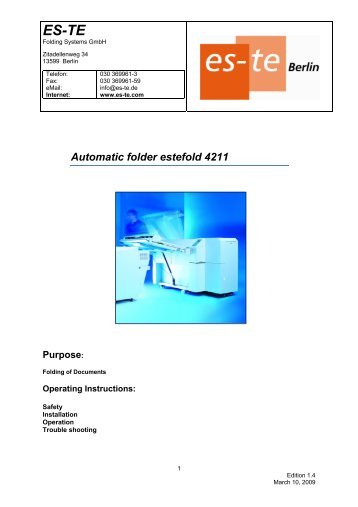 Automatic folder estefold 4211 Purpose - es-te Folding Systems