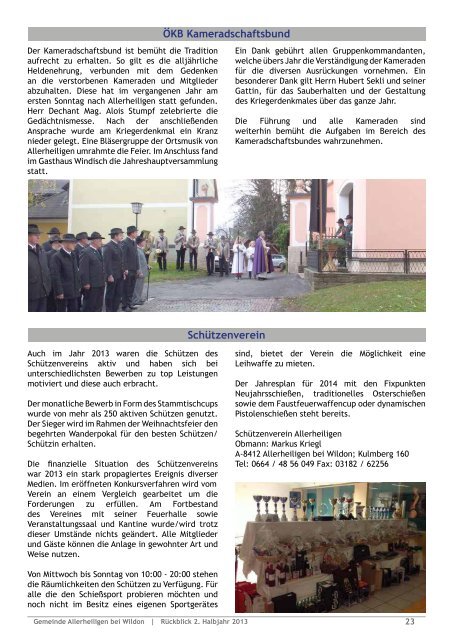 Rückblick 2. Halbjahr 2013 - Gemeinde Allerheiligen bei Wildon