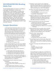 ACCUPLACER ESL Reading Skills Test Sample Questions