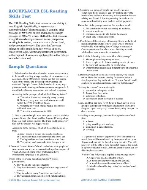 esl accuplacer essay sample