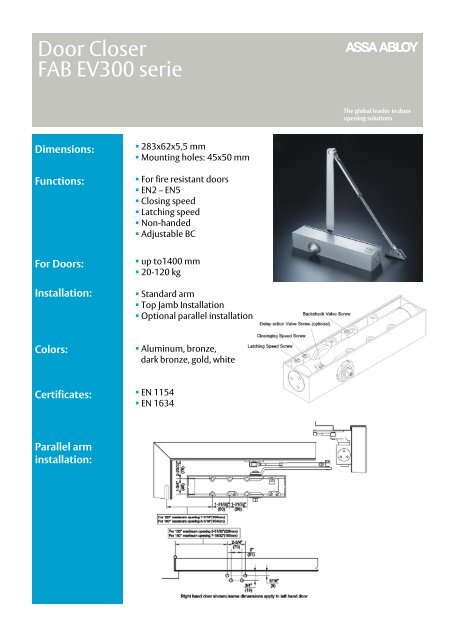 Door Closer FAB EV300 serie - ASSA ABLOY