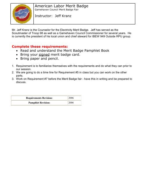 American Labor Merit Badge - Gamehaven Council