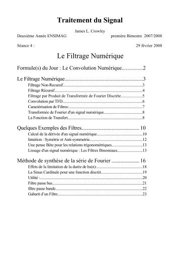 Traitement du Signal Le Filtrage NumÃ©rique - PRIMA