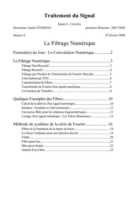 Traitement du Signal Le Filtrage NumÃ©rique - PRIMA