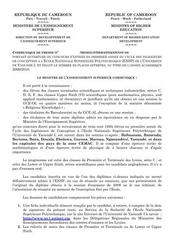 Annonce bis - Université de Yaoundé I