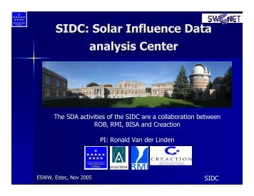 SIDC: Solar Influence Data analysis Center - ESA Space Weather ...