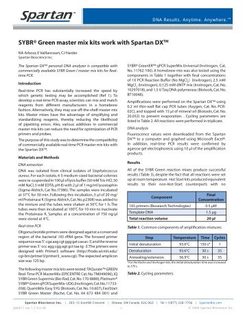 10. SYBR® Green master mix kits work with Spartan DXTM - Biotools