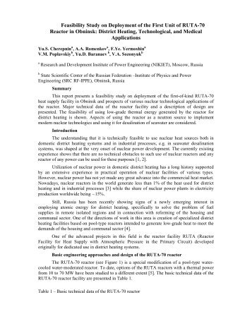 Feasibility Study on Deployment of the First Unit of RUTA-70 ... - UxC