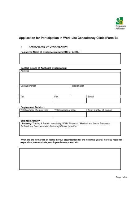 Application for Participation in Work-Life Consultancy Clinic (Form B)