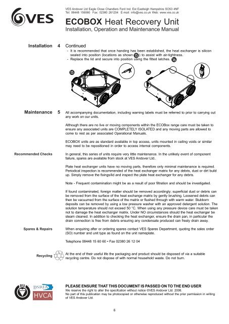 ECOBOX Heat Recovery Unit - VES