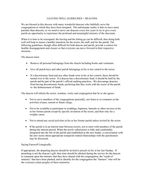 leaving well guidelines ~ deacons - The Episcopal Diocese of ...