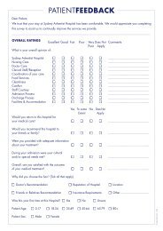 feedback form - Sydney Adventist Hospital