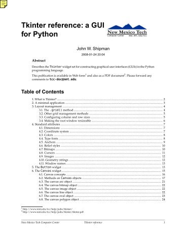 Tkinter reference: a GUI for Python
