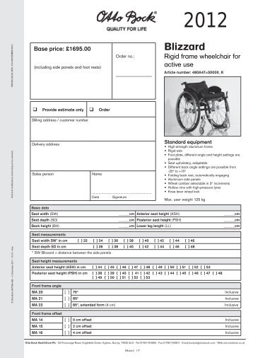 Otto Bock Blizzard Order Form - The Mobility Aids Centre