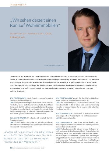 Interview mit Florian Lanz, CEO, Estavis AG - Realestate Magazin