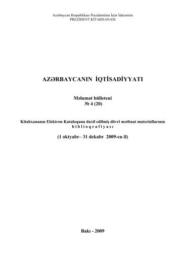 AZÆRBAYCANIN Ä°QTÄ°SADÄ°YYATI MÉlumat bÃ¼lleteni â 4 (20)