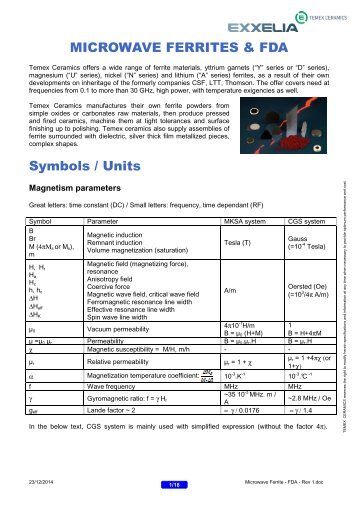 MICROWAVE FERRITE MATERIALS - Temex Ceramics